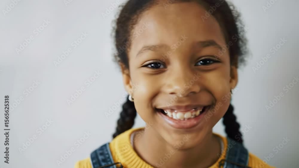 Smiling young girl with braided hair against a plain background. Smiling young girl with braided hair against a plain background.
