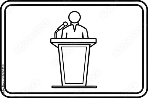 Person giving a speech or presentation at a podium sign vector illustration