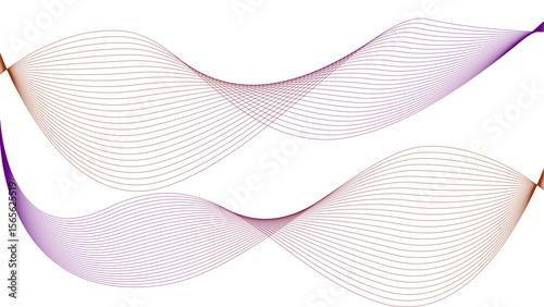 Vector curvy abstract line art wavy flowing dynamic colorful lines white background in concept music or sound, wave, wind, information flow	