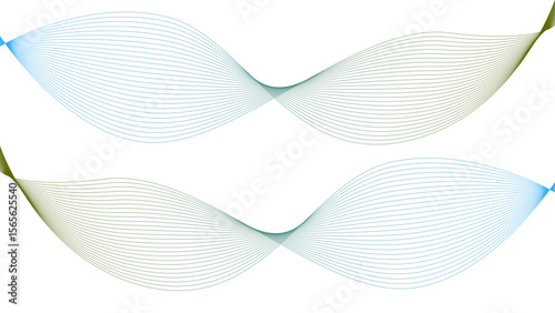 Vector curvy abstract line art wavy flowing dynamic colorful lines white background in concept music or sound, wave, wind, information flow	