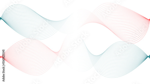Vector curvy abstract line art wavy flowing dynamic colorful lines white background in concept music or sound, wave, wind, information flow	