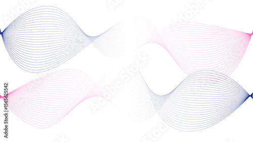 Vector curvy abstract line art wavy flowing dynamic colorful lines white background in concept music or sound, wave, wind, information flow	