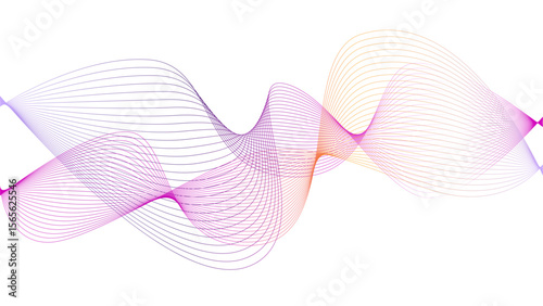Vector curvy abstract line art wavy flowing dynamic colorful lines white background in concept music or sound, wave, wind, information flow	
