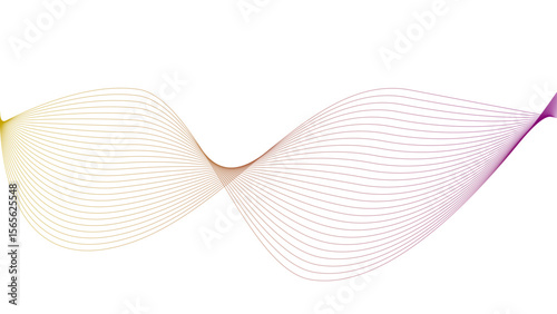 Vector curvy abstract line art wavy flowing dynamic colorful lines white background in concept music or sound, wave, wind, information flow	