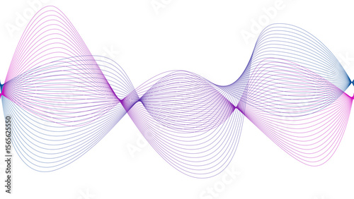 Vector curvy abstract line art wavy flowing dynamic colorful lines white background in concept music or sound, wave, wind, information flow	