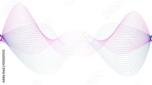 Vector curvy abstract line art wavy flowing dynamic colorful lines white background in concept music or sound, wave, wind, information flow	