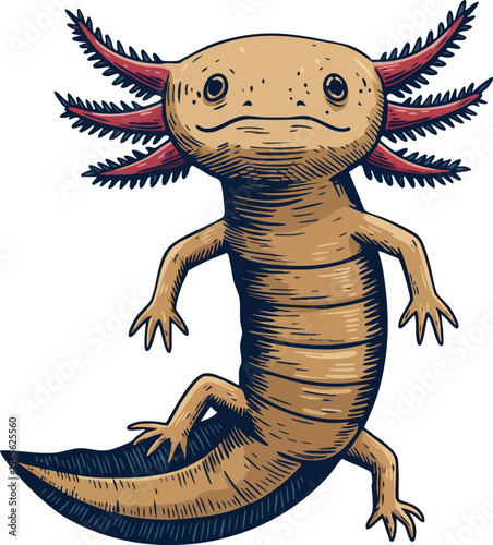 Axolotl amphibian illustration with detailed limbs and gills vector artwork 