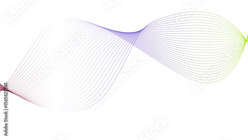 Vector curvy abstract line art wavy flowing dynamic colorful lines white background in concept music or sound, wave, wind, information flow	