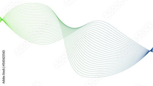 Vector curvy abstract line art wavy flowing dynamic colorful lines white background in concept music or sound, wave, wind, information flow	
