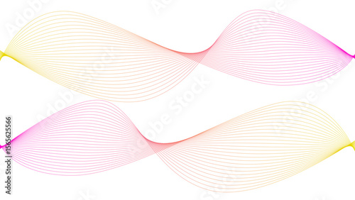 Vector curvy abstract line art wavy flowing dynamic colorful lines white background in concept music or sound, wave, wind, information flow	