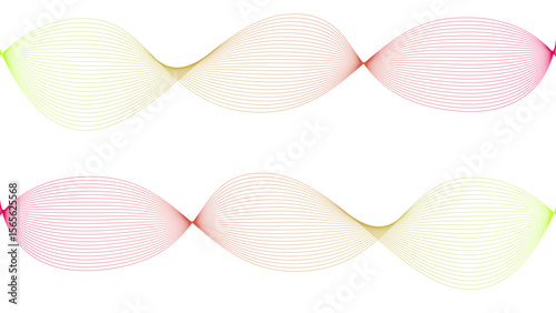 Vector curvy abstract line art wavy flowing dynamic colorful lines white background in concept music or sound, wave, wind, information flow	