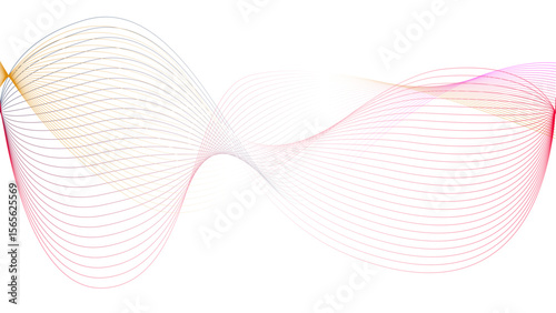 Vector curvy abstract line art wavy flowing dynamic colorful lines white background in concept music or sound, wave, wind, information flow	