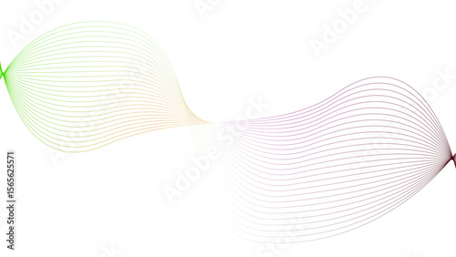 Vector curvy abstract line art wavy flowing dynamic colorful lines white background in concept music or sound, wave, wind, information flow	