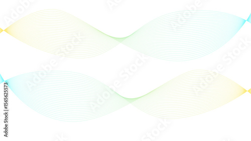 Vector curvy abstract line art wavy flowing dynamic colorful lines white background in concept music or sound, wave, wind, information flow	