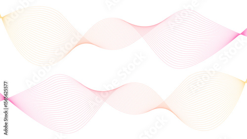 Vector curvy abstract line art wavy flowing dynamic colorful lines white background in concept music or sound, wave, wind, information flow	