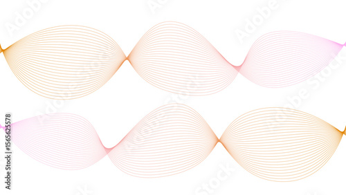 Vector curvy abstract line art wavy flowing dynamic colorful lines white background in concept music or sound, wave, wind, information flow	