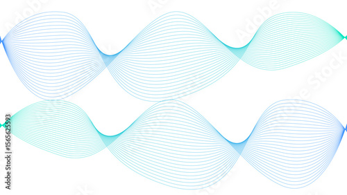 Vector curvy abstract line art wavy flowing dynamic colorful lines white background in concept music or sound, wave, wind, information flow	