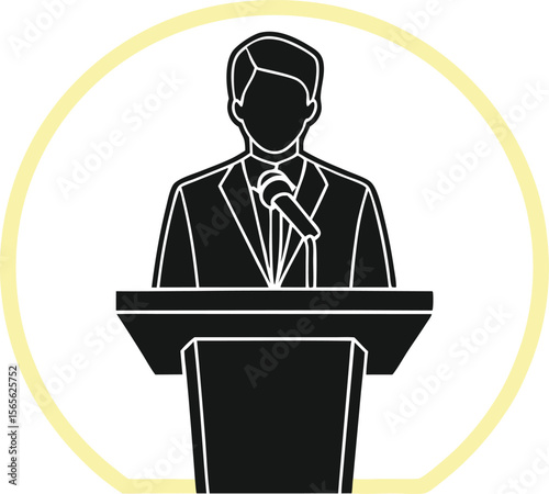 Icon depicting a speaker delivering a speech at a podium vector illustration