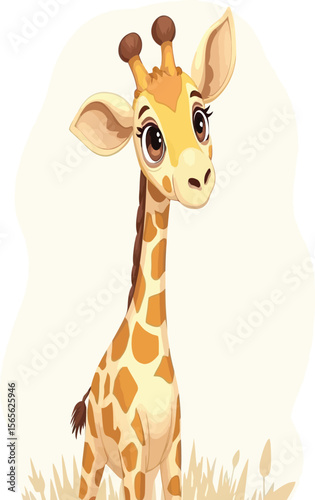 Adorable Cartoon Giraffe Illustration with Friendly Expression and Playful Style for Children’s Books, Nursery Decor, and Wildlife-Themed Educational Materials