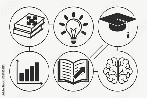 Icons of education, knowledge, and growth isolated on white background