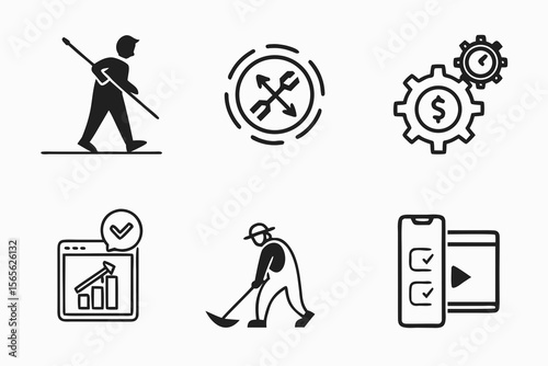 Icons of workers, repair, and business isolated on white background