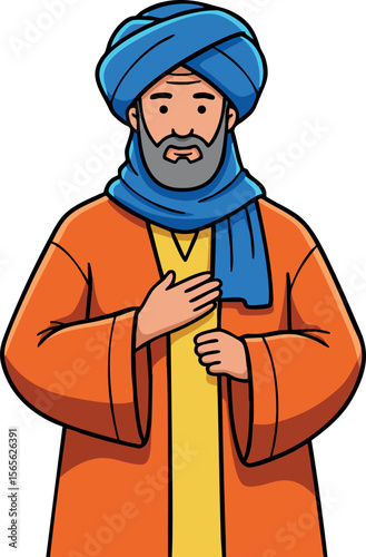 Middle Eastern man wearing traditional turban and robe vector illustration 