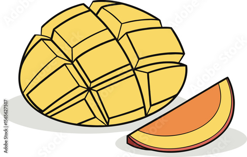 Juicy sliced mango fruit in clean vector style on white backdrop

