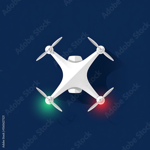 White Drone Top View Dark Blue Background Green Red Lights