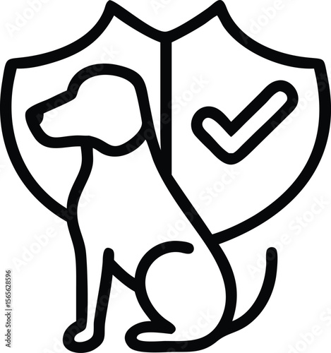 Dog secured by shield outline icon for pet insurance illustrations
