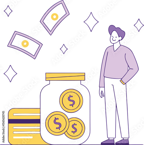 Financial management illustration depicting money saving planning budget investments growth vector illustration
