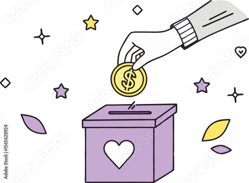 Donation box with money from good deeds charity concept vector illustration
