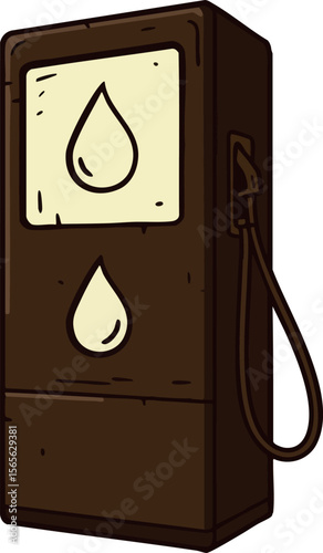 Vintage fuel pump with oil drops illustration in brown tones vector