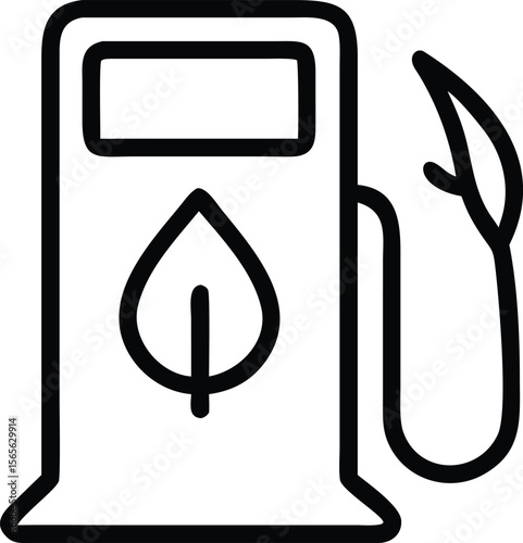 Eco fuel station icon, green energy gasoline pump outline design