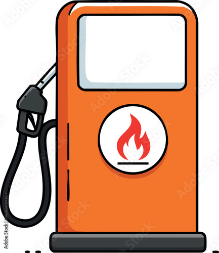 Orange Fuel Pump Vector Illustration with Fire Symbol and Hose Design 