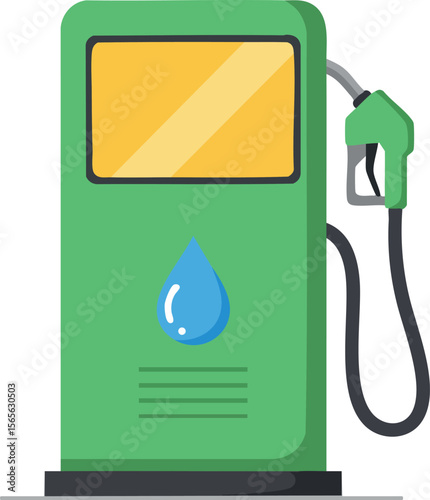 Green Fuel Pump with Water Droplet Symbol Eco Friendly Gas Station Vector Illustration 
