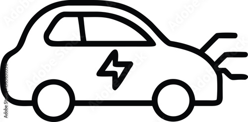 Electric car charging outline with power cable for eco transport design