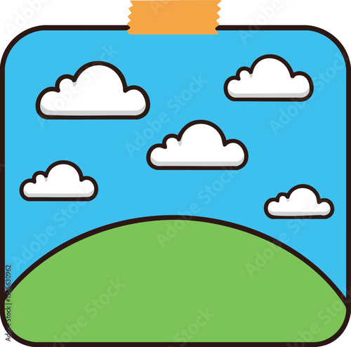 Simple green hill under blue sky with white clouds vector illustration landscape nature scene 