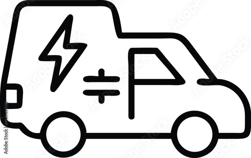 Electric vehicle outline icon with lightning bolt, environment friendly, zero emission transportation