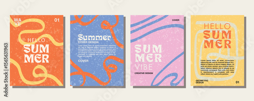 Modern design template set in trendy geometric style for summer season