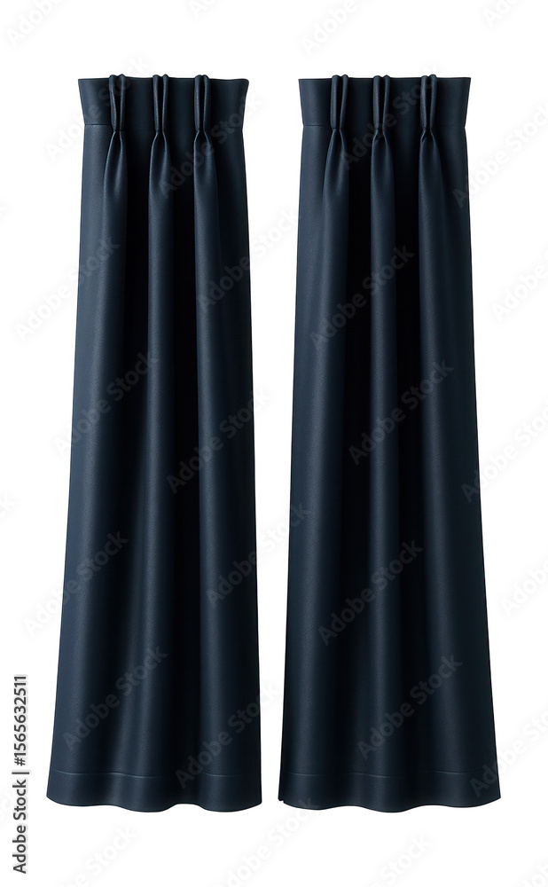 A blackout curtain set in navy blue, ideal for a bedroom to ensure a good night's sleep by blocking out all light. A blackout curtain set in navy blue, ideal for a bedroom to ensure a good night's sleep by blocking out all light.
