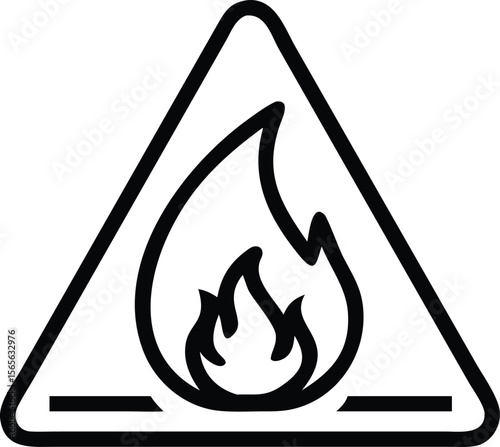 Fire hazard warning sign illustration in thin line art style, isolated object