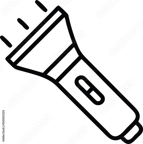 Flashlight simple outline with light beam and switch for illumination or camping
