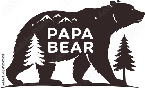 Wild animal vector illustration: black bear silhouette with a sign, symbolizing nature's wildlife