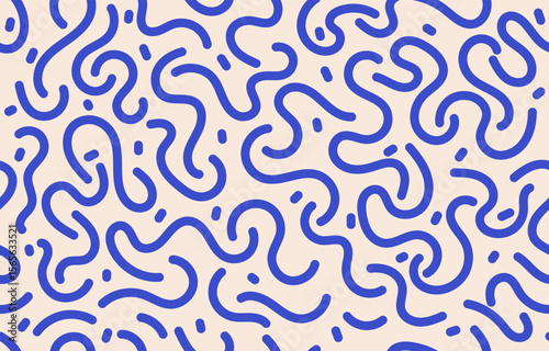 trendy hand drawn seamless pattern with blue wave line concept