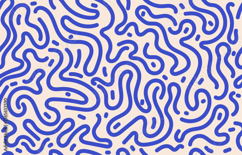 trendy hand drawn seamless pattern with blue wave line concept