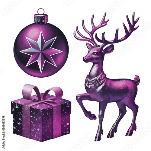 vector Happy New Year Celebrating 2025 in Latin letters , Christmas Decoration Items Santa Claus
