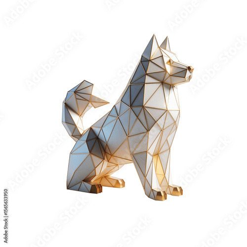 geometric dog sculpture on a transparent  background.