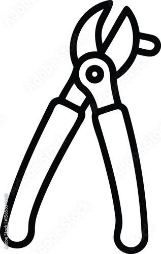 Garden pruner outline illustration, gardening shears line art, tool icon for yard work
