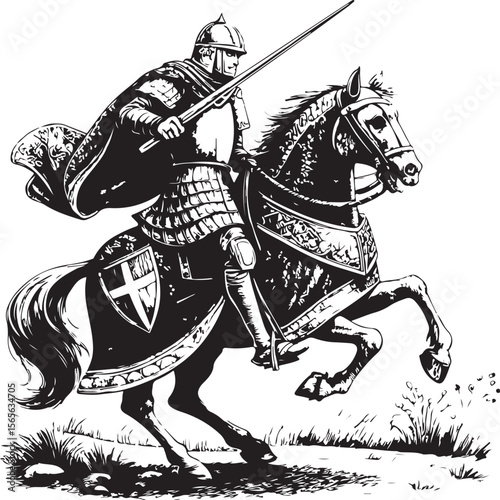Charging Valor A Medieval Knight on Horseback