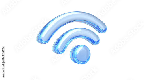 Wi-Fi signal icon in 3D glass style, glowing blue, on white background, PNG